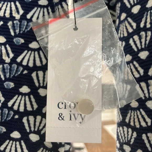 NWT Sz L Crown & Ivy Navy and White Dress w/Colorful Embellishment At Neckline - Picture 7 of 7